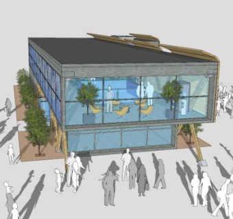 现代木办公大楼建筑SU模型下载_sketchup草图大师SKP模型