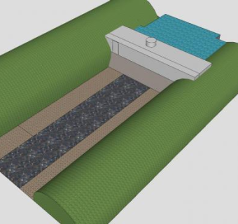 河道直堰大坝SU模型下载_sketchup草图大师SKP模型