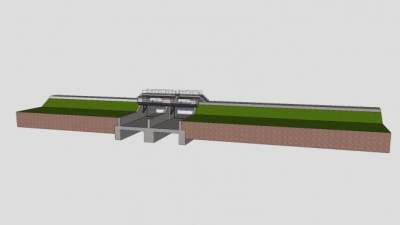 现代大型灌溉坝SU模型下载_sketchup草图大师SKP模型