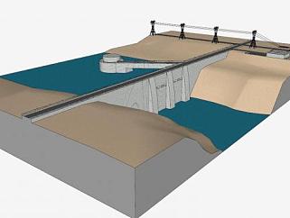 巨大的水坝和发电厂SU模型下载_sketchup草图大师SKP...