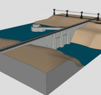 巨大的水坝和发电厂SU模型下载_sketchup草图大师SKP模型