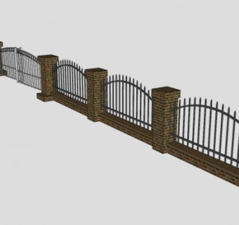 别墅栅栏围墙和庭院门SU模型下载_sketchup草图大师SKP模型