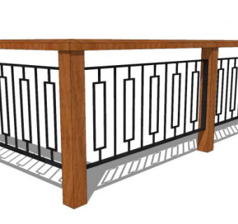 新中式实木金属护栏SU模型下载_sketchup草图大师SKP模型