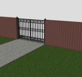 现代石围墙铁艺门SU模型下载_sketchup草图大师SKP模型