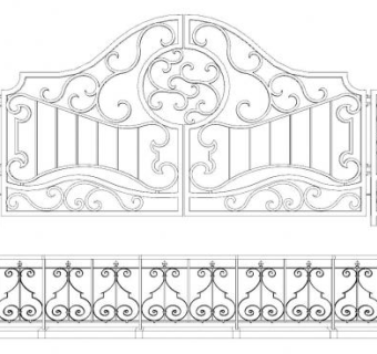 镂空铁艺大门和围栏SU模型下载_sketchup草图大师SKP模型