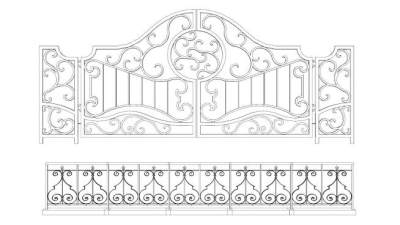 镂空铁艺大门和围栏SU模型下载_sketchup草图大师SKP模型