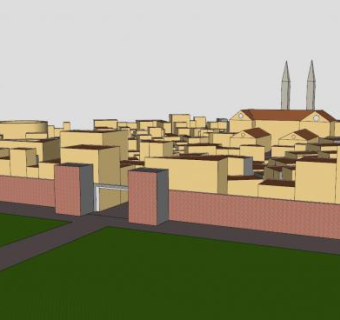 有围墙的城市SU模型下载_sketchup草图大师SKP模型