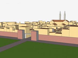 有围墙的城市SU模型下载_sketchup草图大师SKP模型