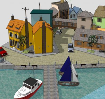 现代建筑小镇SU模型下载_sketchup草图大师SKP模型