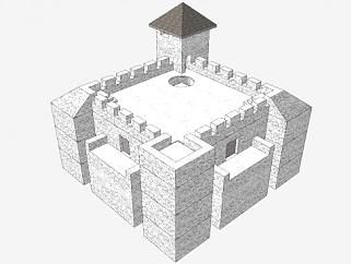 小型城墙城楼SU模型下载_sketchup草图大师SKP模型