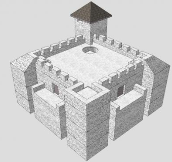 小型城墙城楼SU模型下载_sketchup草图大师SKP模型