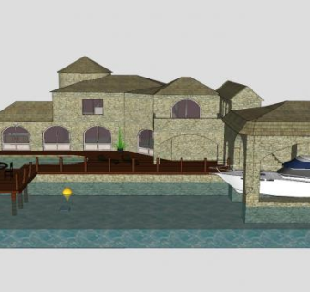 休闲湖边别墅建筑SU模型下载_sketchup草图大师SKP模型