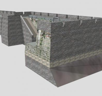 赣州宋代城墙贡江三段建筑SU模型下载_sketchup草图大师SKP模型