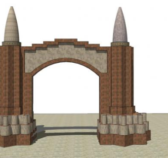 景墙城门SU模型下载_sketchup草图大师SKP模型