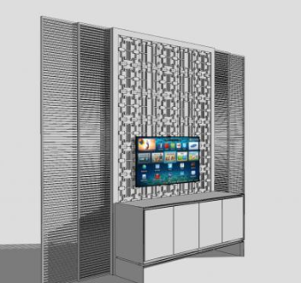 现代屏风电视墙和电视柜SU模型下载_sketchup草图大师SKP模型