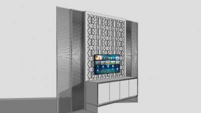 现代屏风电视墙和电视柜SU模型下载_sketchup草图大师SKP模型