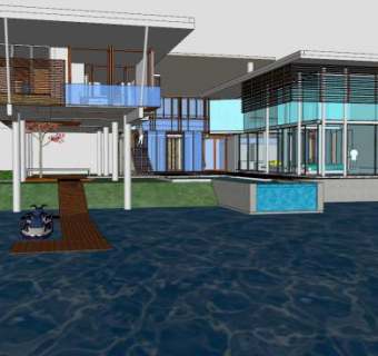 现代热带房子建筑SU模型下载_sketchup草图大师SKP模型