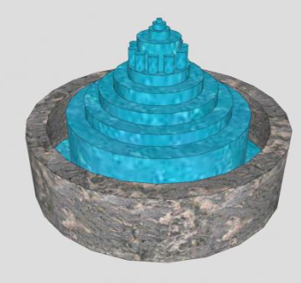 石造流水喷泉SU模型下载_sketchup草图大师SKP模型