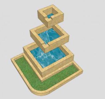 庭院角落里的喷泉SU模型下载_sketchup草图大师SKP模型