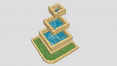庭院角落里的喷泉SU模型下载_sketchup草图大师SKP模型