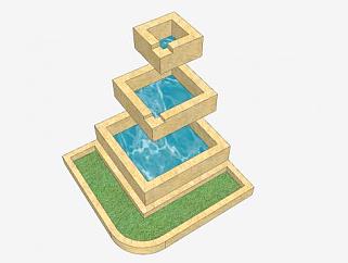 庭院角落里的喷泉SU模型下载_sketchup草图大师SKP模型