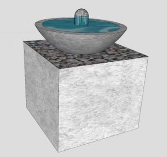 基座上的庭院喷泉SU模型下载_sketchup草图大师SKP模型