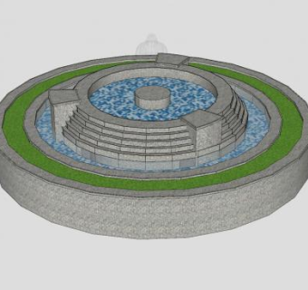 公园石造喷泉SU模型下载_sketchup草图大师SKP模型