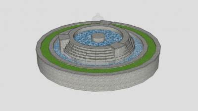 公园石造喷泉SU模型下载_sketchup草图大师SKP模型