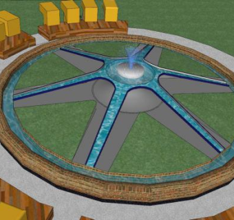 公园观景流水喷泉SU模型下载_sketchup草图大师SKP模型