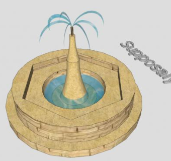 庭院景观人工喷泉SU模型下载_sketchup草图大师SKP模型