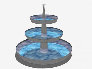 现代塔型叠层喷泉SU模型下载_sketchup草图大师SKP模型
