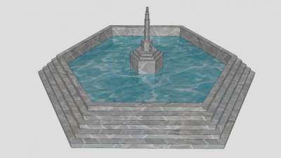 公园六角水景喷泉SU模型下载_sketchup草图大师SKP模型