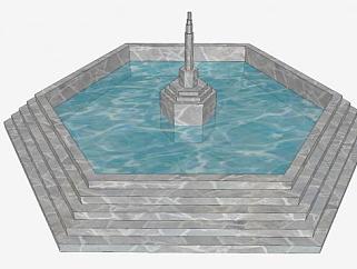公园六角水景喷泉SU模型下载_sketchup草图大师SKP模型