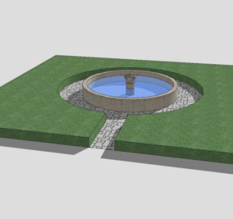 篱笆走道园艺喷泉SU模型下载_sketchup草图大师SKP模型