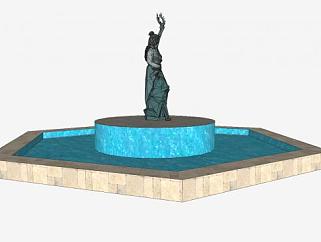 人雕塑喷泉SU模型下载_sketchup草图大师SKP模型