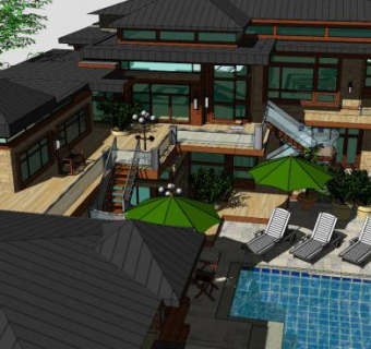 现代完整房子SU模型下载_sketchup草图大师SKP模型