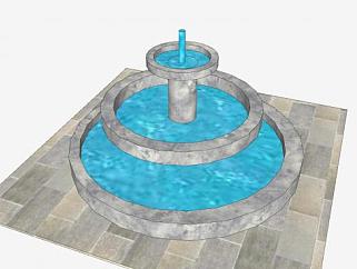 石造小品喷泉SU模型下载_sketchup草图大师SKP模型