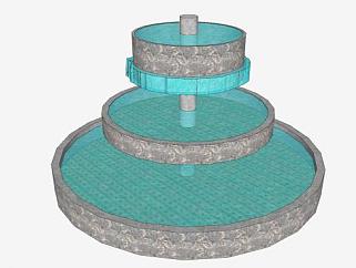 三层流水喷泉SU模型下载_sketchup草图大师SKP模型