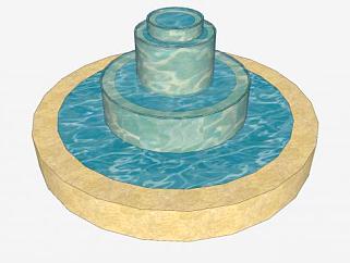 花式石造流水喷泉SU模型下载_sketchup草图大师SKP模型