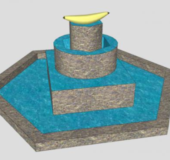 香蕉造型多边形喷泉水池SU模型下载_sketchup草图大师SKP模型