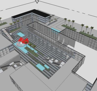 天顶酒店广场建筑SU模型下载_sketchup草图大师SKP模型