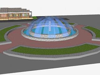 花园观景喷泉水池SU模型下载_sketchup草图大师SKP模型