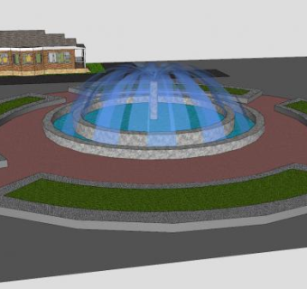 花园观景喷泉水池SU模型下载_sketchup草图大师SKP模型