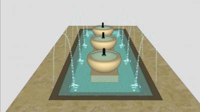 陶瓷缸方形跳泉SU模型下载_sketchup草图大师SKP模型