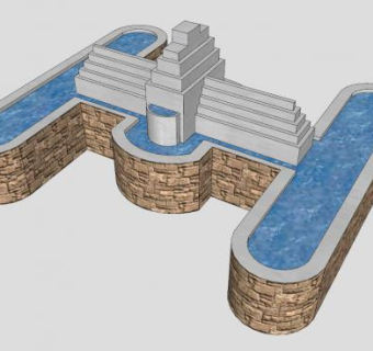 现代宏伟雕艺喷泉水池SU模型下载_sketchup草图大师SKP模型