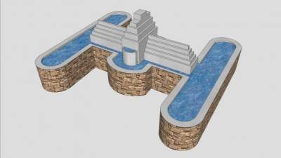 现代宏伟雕艺喷泉水池SU模型下载_sketchup草图大师SKP模型