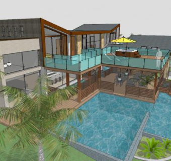 海滨别墅酒店建筑SU模型下载_sketchup草图大师SKP模型