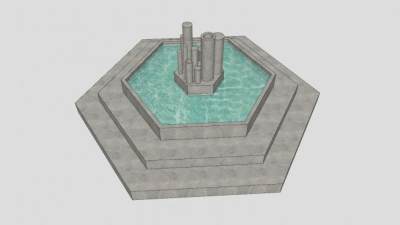 六角建筑喷泉水池SU模型下载_sketchup草图大师SKP模型