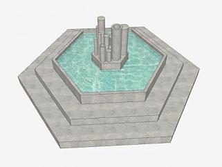 <em>六角</em>建筑喷泉水池SU模型下载_sketchup草图大师SKP模型
