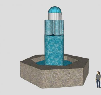 简易六角喷泉建筑SU模型下载_sketchup草图大师SKP模型